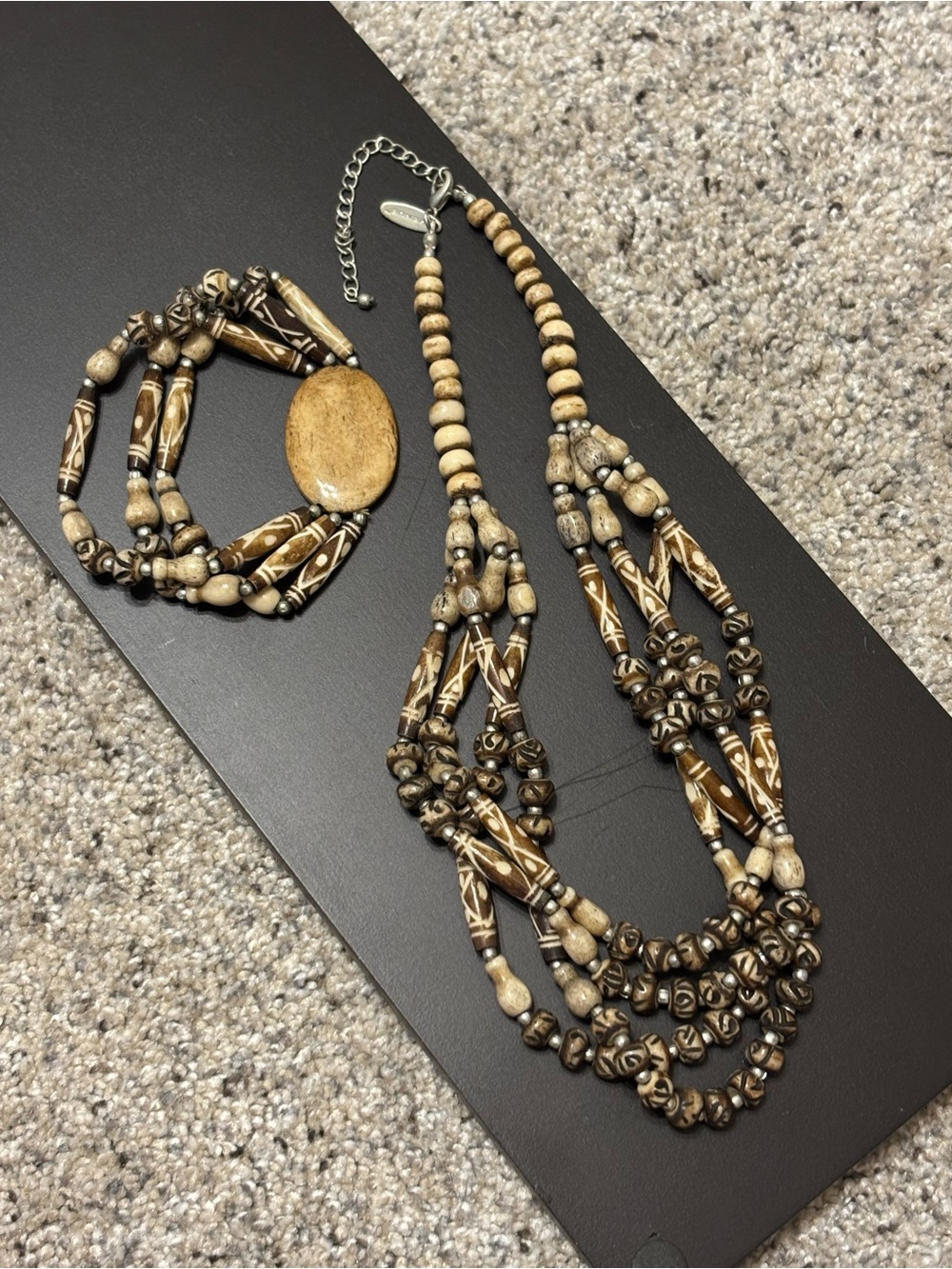 💎 Natural Brown Beaded Tribal Necklace and Bracelet Set